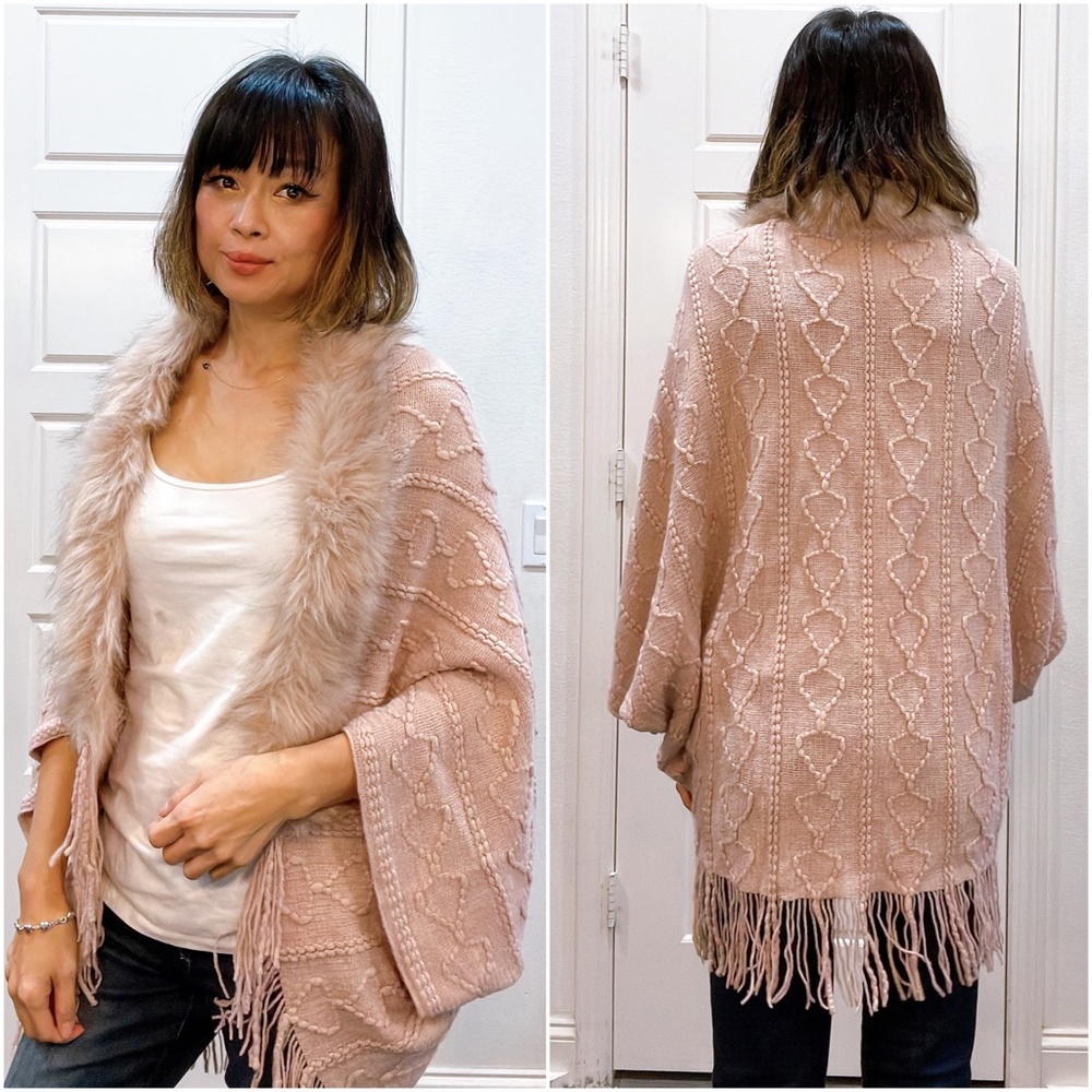 08 Cozy Vegan Fur Tassel Hem Open Front Cardigan Luxe - Picture 8 of 8